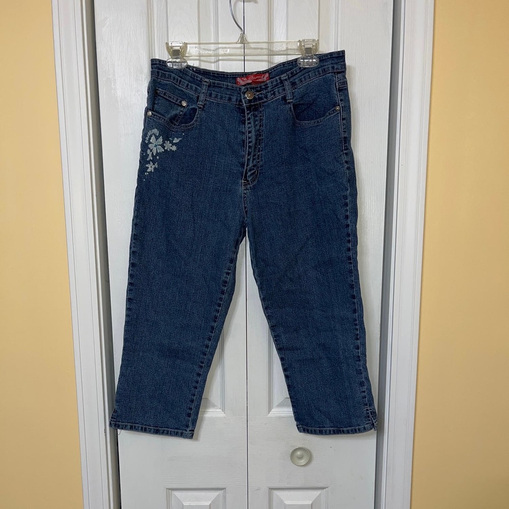 COS Jeans Women's Capri Pants Lightweight Denim Floral Decals Size 12